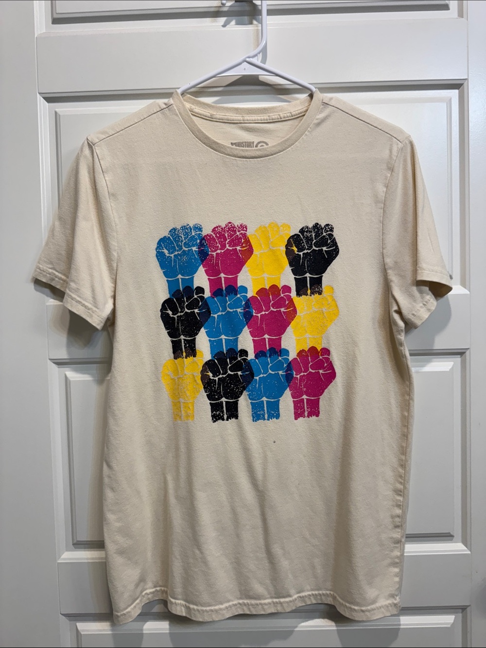 Target Cream Short-Sleeve Tee with Multicolor Raised Fist Graphic